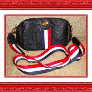 Red White & Blue Small Shoulder Leather Bee Handbag For Teens Or Women